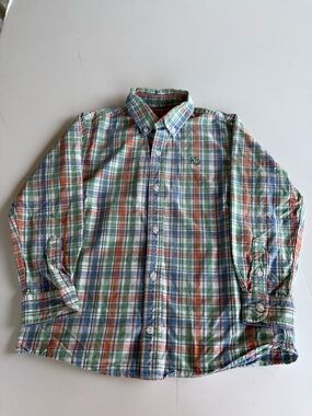 Boys' Green & Orange Plaid Button-Down Shirt